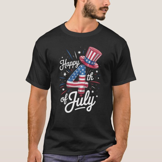 Camiseta Feliz 4 de julho Bandeira Americana Patriótica EUA (Frente)