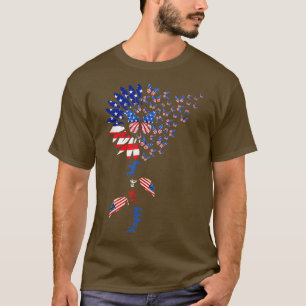 Camiseta Feliz 4 de julho Borboletas Girassol Flor Norte Am