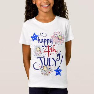 Camiseta Feliz 4 de julho! com fogos de artifício e estrel
