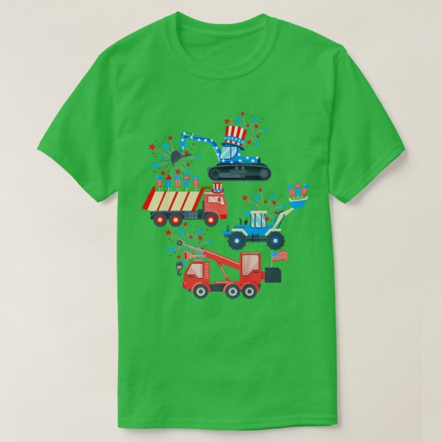 Camiseta Feliz 4 De Julho Da Construção De Caminhões De Cra (Frente do Design)