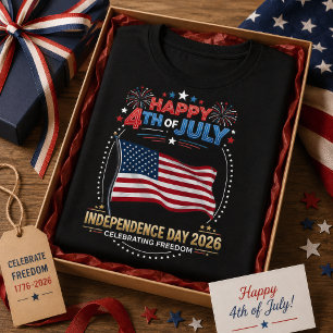Camiseta Feliz 4 de Julho de 2026 Dia da Independência Fogo