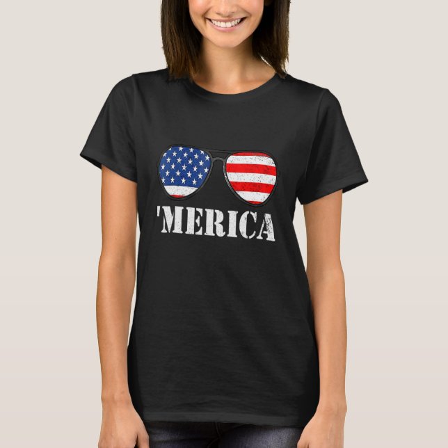Camiseta Feliz 4 De Julho De 'América Flag Sunglass Patriot (Frente)