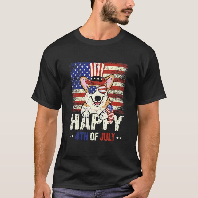Camiseta Feliz 4 De Julho De Corgi (Frente)
