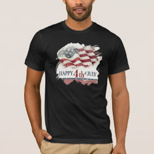 Camiseta Feliz 4 de Julho - Design Vintage da Bandeira Amer