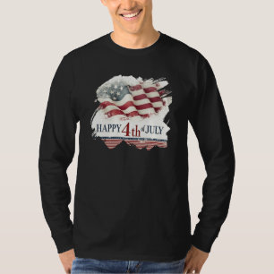 Camiseta Feliz 4 de Julho - Design Vintage da Bandeira Amer