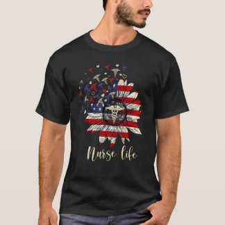 Camiseta Feliz 4 de Julho Enfermeira Vida Tripulação Girass