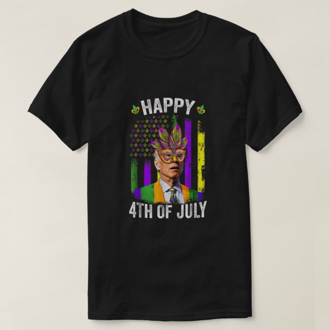 Camiseta Feliz 4 De Julho, Engraçado Joe Biden Mardi Gras S (Frente do Design)