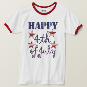 Camiseta Feliz 4 de julho, Estrelas e Tipografia Stripes