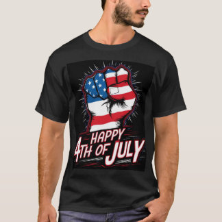Camiseta Feliz 4 De Julho, Fist Patriótico Negro