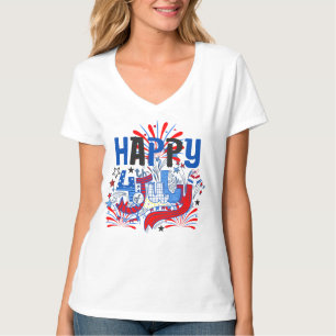 Camiseta Feliz 4 de Julho Fogos de Artifício EUA-63261