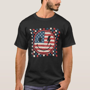 Camiseta Feliz 4 de julho, Groovy Smile Face Red White Blue