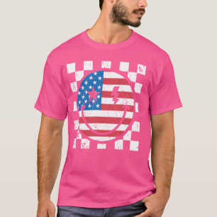Camiseta Feliz 4 de julho, Groovy Smile Face Red White Blue