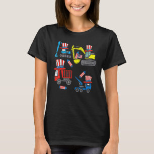 Camiseta Feliz 4 de Julho Guindaste Caminhão Construção Inf