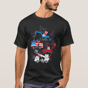 Camiseta Feliz 4 de Julho Guindaste Caminhão Construção Inf