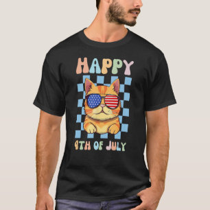 Camiseta Feliz 4 de julho Legal Óculos de sol Gato Patrióti