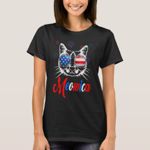 Camiseta Feliz 4 de Julho Meowica Kitty Gatos Óculos de Sol