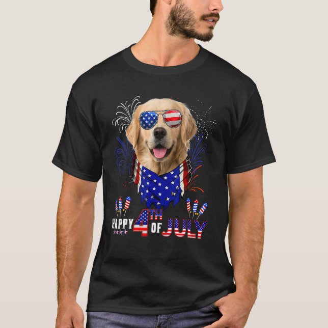 Camiseta Feliz 4 De Julho, Ouro De Bandeira Americano Retri (Frente)