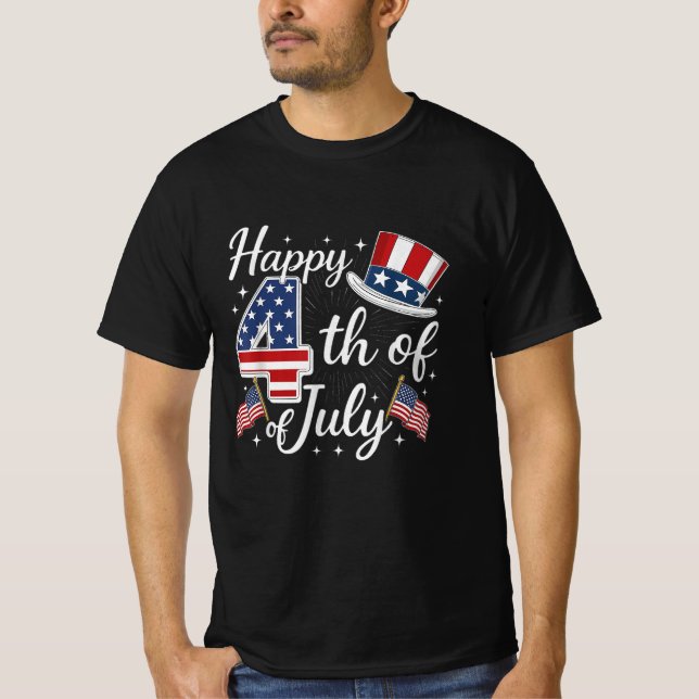 Camiseta Feliz 4 de julho Patriótico do Bandeira dos EUA (Frente)