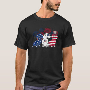 Camiseta Feliz 4 De Julho, Três Cachorro Branco Azul E
