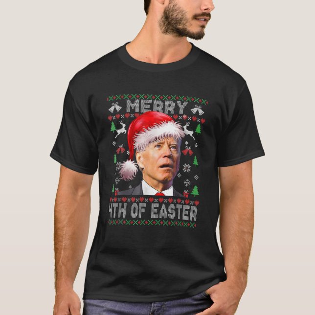 Camiseta Feliz 4 De Papais noeis Páscoas Joe Biden Ugly Chr (Frente)