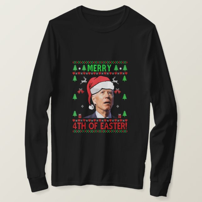 Camiseta Feliz 4 de Páscoa Engraçado Joe Biden Natal (Frente do Design)