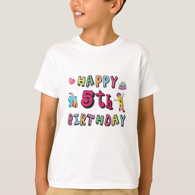Camiseta Feliz 5 Aniversário de 5 anos (Frente)