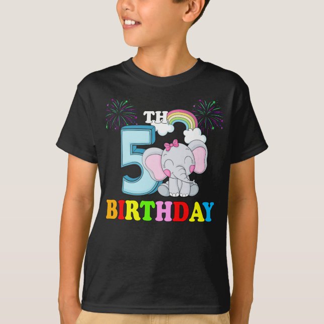 Camiseta Feliz 5 Birthday Boy Baby Elephid - Cinco (Frente)