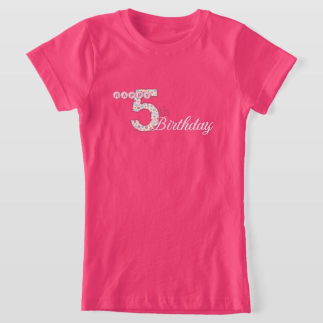 Camiseta Feliz 5 Birthday Pink T-Shirt (Postura )