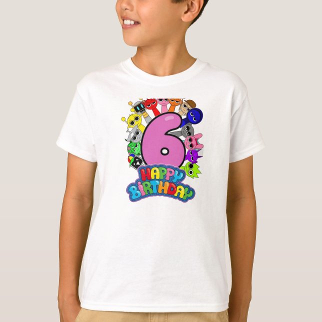 Camiseta Feliz 6º Aniversário Sprunki - Simon Funbot Oren (Frente)