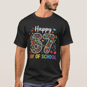 Camiseta Feliz 67º Dia de Escola Colorido Professor Bolinha