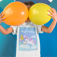 Feliz 6 Birthday Unicorn com Bolo de Aniversário