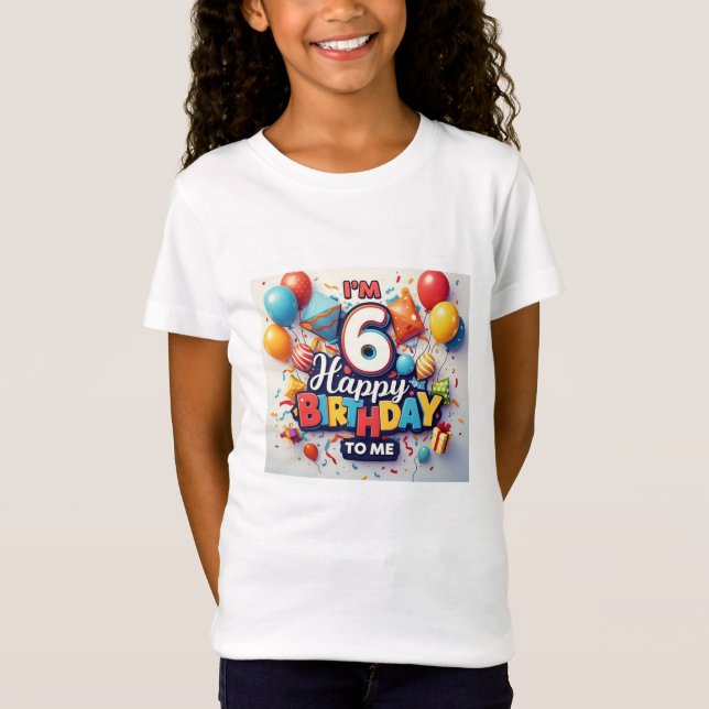 Camiseta Feliz 6 de Aniversário Celebrando Meninas (Frente)
