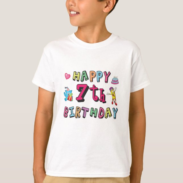 Camiseta Feliz 7 Birthday, 7 anos (Frente)