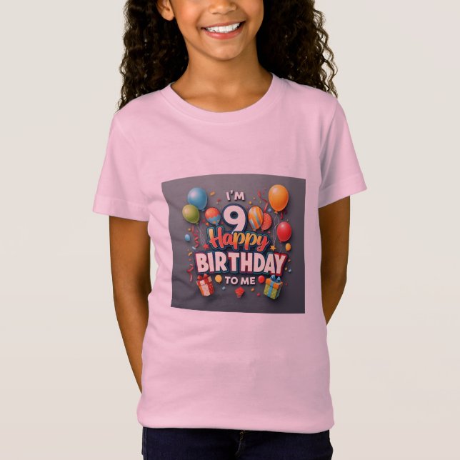 Camiseta Feliz 9.º Aniversário Celebração de Meninas (Frente)