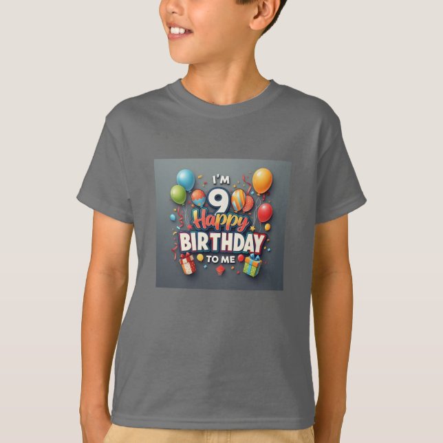 Camiseta Feliz 9.º aniversário da Celebração de Meninos (Frente)