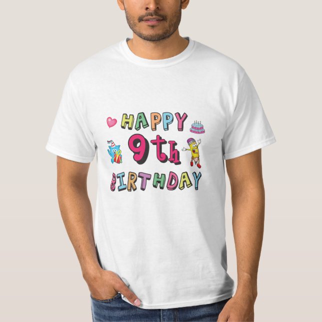 Camiseta Feliz 9.º aniversário para crianças de 9 anos B-da (Frente)