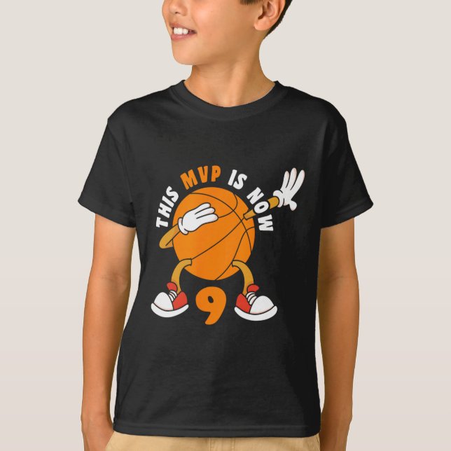 Camiseta Feliz 9 de aniversário, 9 anos, MVP de basquete 9  (Frente)