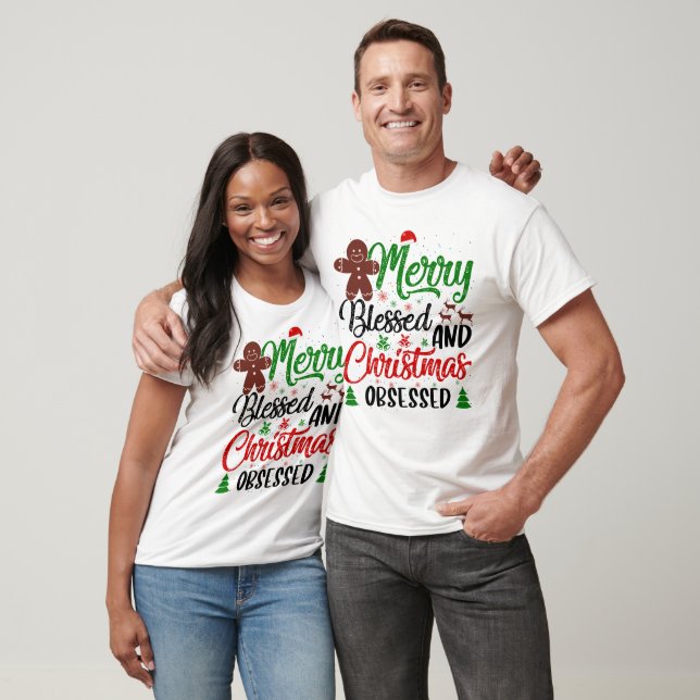 Camiseta Feliz Abençoada Natal Obcecado Festivo (Unissex)