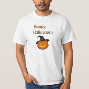 Camiseta Feliz Abóbora de Halloween com chapéu