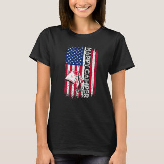 Camiseta Feliz Acampador Bandeira Americana Acampamento Cam