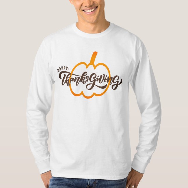 Camiseta Feliz Ação de Graças Elegante com Abóbora (Frente)