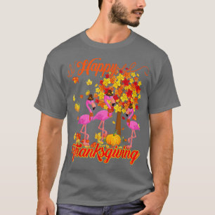 Camiseta Feliz Ação de Graças Três Flamingos Engraçados Ves