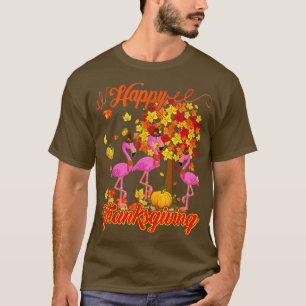 Camiseta Feliz Ação de Graças Três Flamingos Engraçados Ves