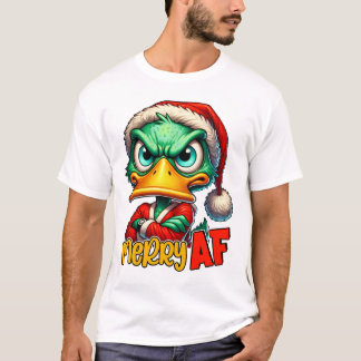Camiseta Feliz AF - Natal Sarcástico e Grumpy Pato