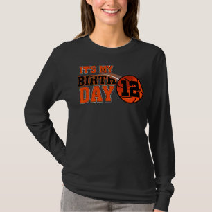 Camiseta Feliz Aniversário 12 de 12 Anos Meninos De Basquet