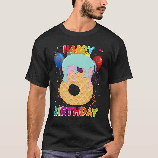 Camiseta Feliz aniversário 8º Sorvete Festa de 8 Anos Crian (Frente)