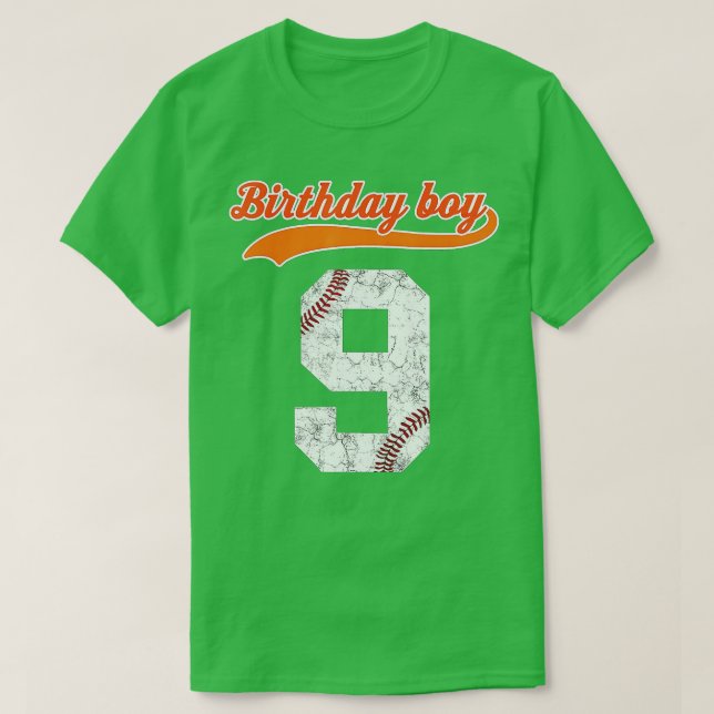 Camiseta Feliz aniversário 9 anos Meninos dotados de beiseb (Frente do Design)