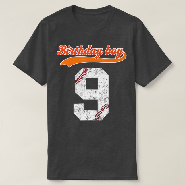Camiseta Feliz aniversário 9 anos Meninos dotados de beiseb (Frente do Design)