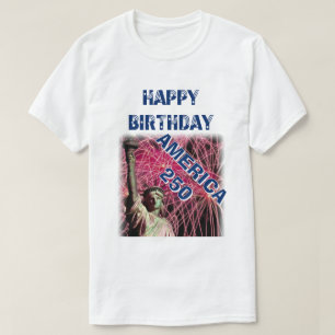 Camiseta Feliz Aniversário América 250 Estrelas Listras Azu