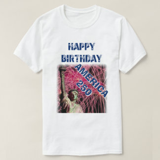 Camiseta Feliz Aniversário América 250 Estrelas Listras Azu